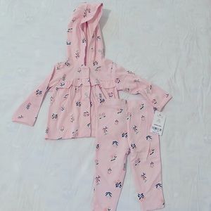**NEW with Tags** Floral Bunny Baby Girl Matching Top and Pants, Size 6 Months